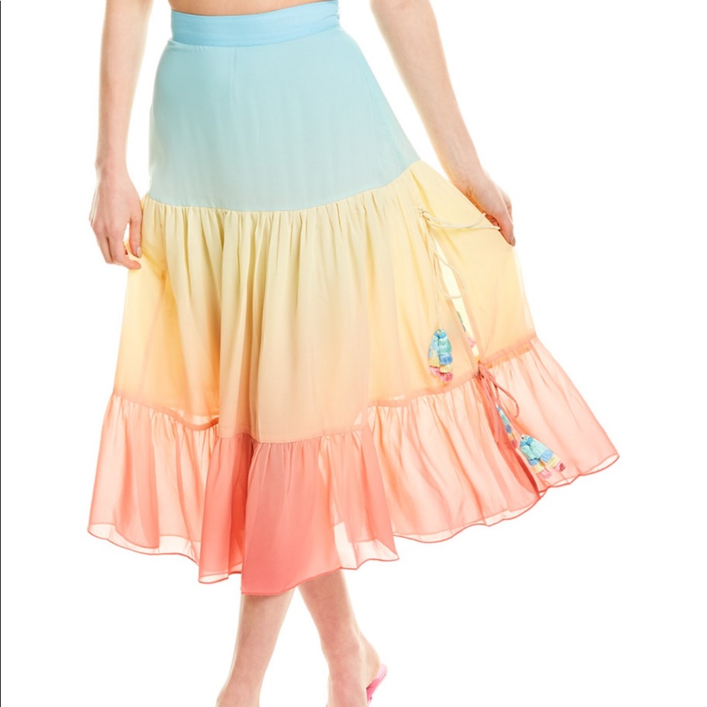 ROCOCO SAND Ciel Midi Skirt in Ombré Rainbow